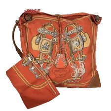 Hermes Silky City PM Crossbody Shoulder Bag Silk Leather Orange Auth France picture