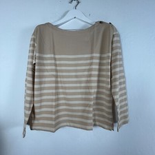 NWT J.Crew Women’s Medium Brown Cotton Striped Boat Neck Button T-Shirt BA355 picture