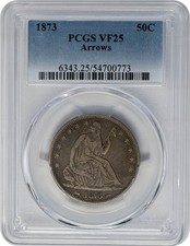 1873 Seated Liberty Half 50c Arrows VF25 PCGS 951260-11 picture