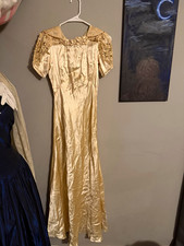 Vintage Ivory Satin wedding Dress Lace Collar Puff Sleeves Button Front 1930 picture