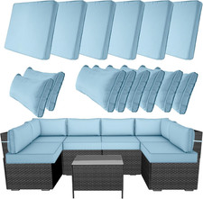 Light Blue 14-Piece Waterproof Patio Cushion Covers for 6-Seater Sofa Set picture