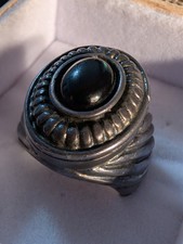 Solvar Marked 1940s 925 Ireland Crafted Ring Sz 8 Rare Black Connemara Marble  picture