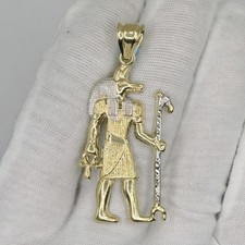 10k TwoTone Gold Mens Hollow Ancient Egyptian God Anubis Religious Pendant picture