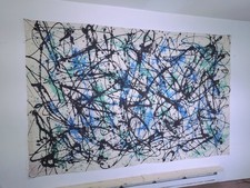 LARGE Abstract Painting Mid Century Modern Jackson Pollock Style Seascape Decor picture