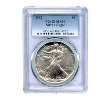 USA 1992 $1 American Silver Eagle Coin - MS69 PCGS - United States Mint picture