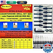 Ftg Usa Countersink Drill Bit Set 3 Pc 47/64 3 Pc 6 9/64 3 Pc 8 11/64 3 Pc 10 picture