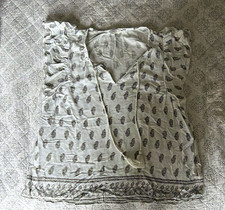 Lucky Brand Women's Blouse L White Black Floral V-Neck Long Sleeve Tie Tassel picture
