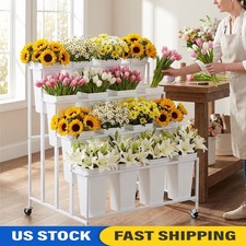 Metal Flower Cart Flower Display Stand with 16 Buckets for Patio Garden 4-Tier picture