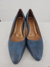 Vionic Madison Mia Block Pump Heels Blue Snake Print Leather Shoes  Size 8 picture