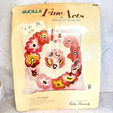 NOS Vtg Bucilla Needlecraft Kit Poppy Garland Pillow #1539 by Eszter Haraszty picture