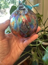 Iridescent Hand Blown Glass Art Studio Ornament Beautiful Colors picture
