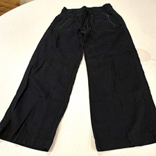 Athleta Women's Wide-Leg Linen Pants 4P Petite Black Drawstring Elastic Waist picture
