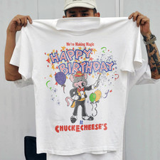 90s Chuck-E-Cheese Birthday Celebration Grail Rare Washed White T-Shirt picture