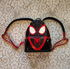 Marvel Miles Morales Spider-Man Loungefly Mini Backpack Black/Red Faux Leather picture