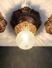 Antique 1920s 30s Art Deco Copper Theater Bare Bulb Gatsby Light Fixtures Set picture