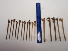 Vintage Hand Carved Wood Hair Sticks Pins Lot of 16 Animal Bird Folk Art picture