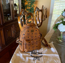 MCM Stark Visetos Medium Studded Backpack Cognac Brown w/ Dust Bag. picture