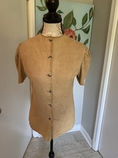 VINTAGE 1960/1970 BUTTON UP TOP SZ 10 LEATHERCRAFT SUDE BEIGE BROWN HALLOWEEN NY picture