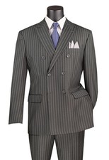 Charcoal Vinci Men's Wool Feel 6 Button Striped Double Breasted Classic Fit Suit picture