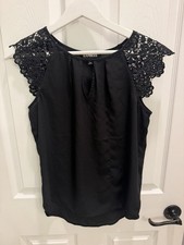 Express Black Lace Cap Sleeve Keyhole Blouse Top XS picture