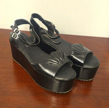 Killstar Women’s Black PVC Platform Wedge Sandals Ankle Strap Buckle Sz 8 picture