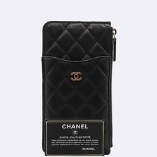 Chanel AP0225 Black Caviar Leather Silver COCO Logo Phone Holder Card Wallet picture