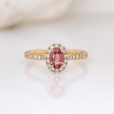2.50 Ct Oval Cut Padparadscha Sapphire Diamond Anniversary Ring 14K Yellolw Gold picture