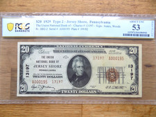 1929 Type 2 Union NB Jersey Shore PA $20  PCGS BANKNOTE 53 Low Serial Number picture