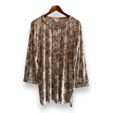 J. Jill Women Large Paisley Floral Tunic Top Cotton Tencel Modal Split Neck Teal picture