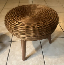 Vintage 1950s Mid Century Modern Wicker Tripod Stool - Tony Paul Style (Yugoslav picture