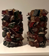 RARE PAIR Vintage Rock Candy Acrylic Brutalist Hanging Swag Lights 1960 MCM picture