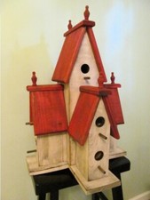 Large Red Manor Birdhouse Weathered Country Cottage Indoor Outdoor Distressed picture