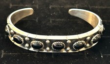 Reed Charley Signed Navajo Handmade Sterling and Black Onyx Cuff - Size 6 3/4” picture