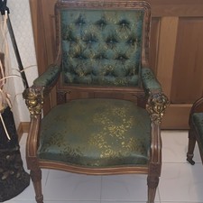 Victorian Carved Floral Tapestry Armchair And Couch Cherub Antique Vintage picture