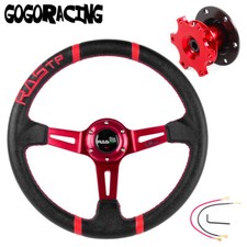 JDM 345mm/14inch Deep Dish Leather Racing Steering Wheel + Quick Release Adapter picture