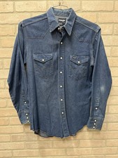 Wrangler Retro Shirt Men's 16/34 Light Blue Denim Western Pearl Snap Long Sleeve picture