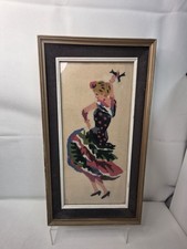 Vintage Framed Needlepoint Embroidery Spanish Flamenco Dancer 18