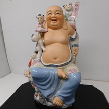 Vtg Chinese Asian Jingdezhen Laughing Happy Buddha Climbing Children Porcelain picture