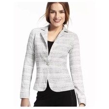 Cabi Womens Ivory Black Stripe Tweed Blazer Button Notch Career Preppy picture