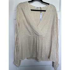 Self Contrast V-Neck Yoke Top Vanilla Gold Metallic Striped Blouse SCT-5932LS S picture