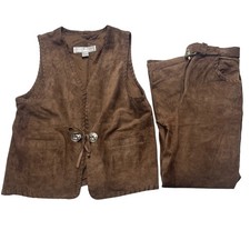 VTG Maggie Lawrence Suede Leather Set Medium 10 Brown Vest Pants Western Cowgirl picture