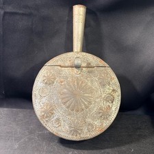 Antique Hand Stamped Metal Box with Handle Repousse Floral Sunburst Pattern picture