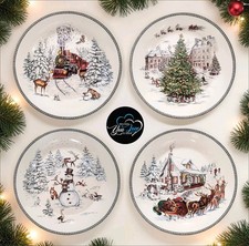 Pottery Barn Mixed S/4 Vintage Christmas Salad Plates 8.5