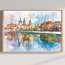 Lodz Old Town Poland Watercolor Print: Polish Travel Art Poster picture