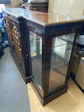Brown Wood & Glass Free Standing Display Console Cabinet picture