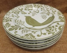 6 Pier 1 Green Bird Salad/Dessert Plates Green Bird Flowers On White  picture