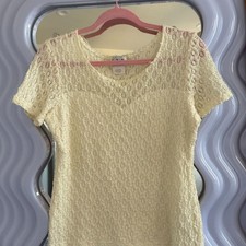 LIA Vintage Sheer Cream Lace Sweetheart Neckline Top Short Sleeve Cream Size L picture