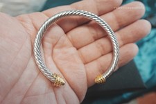 Gift4mm Classic CableDavdYurrmanSterling Silver BraceIet&18k Gold Dome BangIe picture