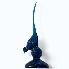 VTG MCM Viking Glass Epic Bluenique Long Tail Bird 10.8” picture