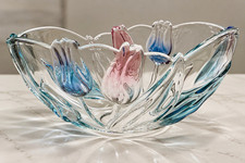 Mikasa Tivoli Walther Glass Pink Blue Tulip Art Glass Centerpiece Bowl 10” picture